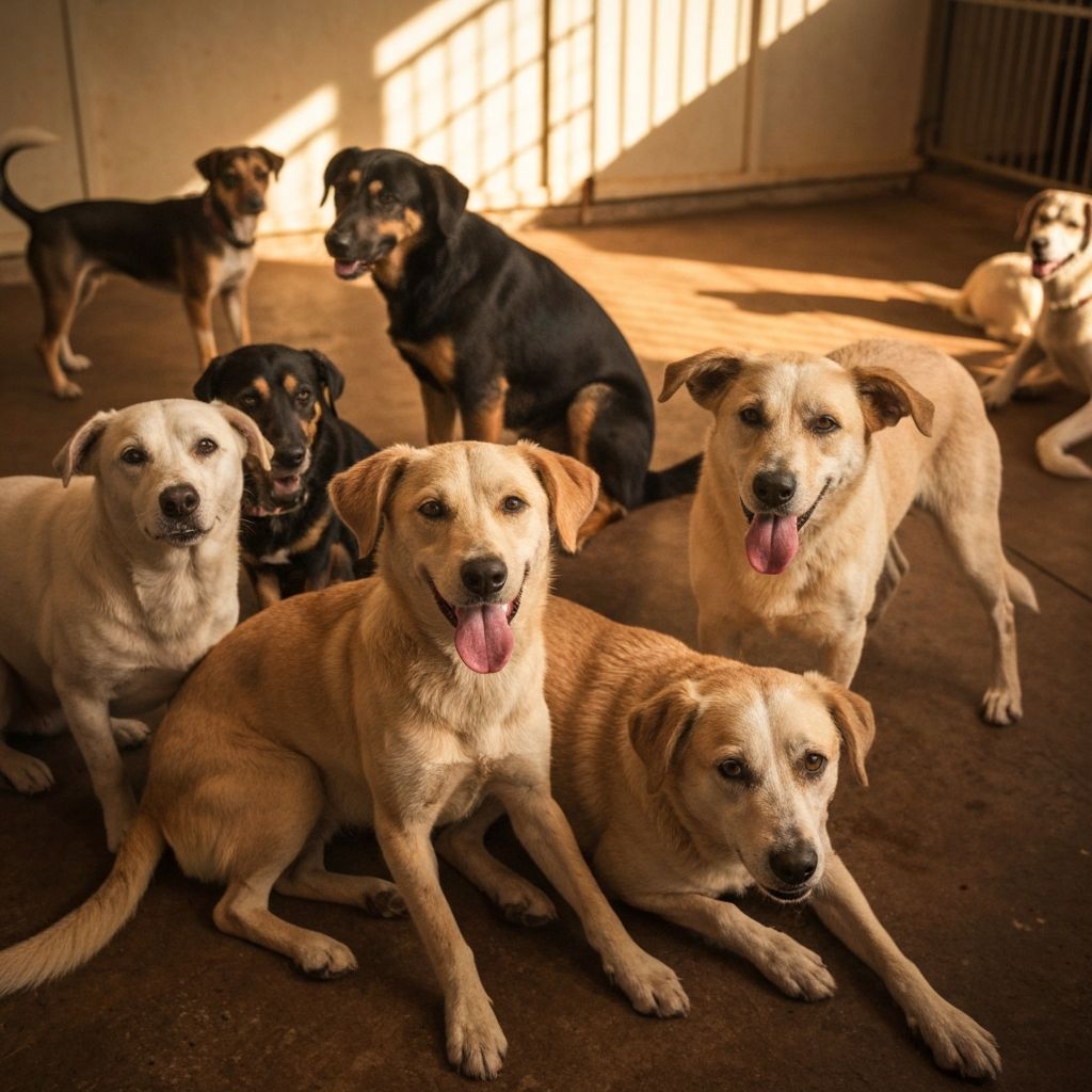 Perros rescatados felices en el refugio