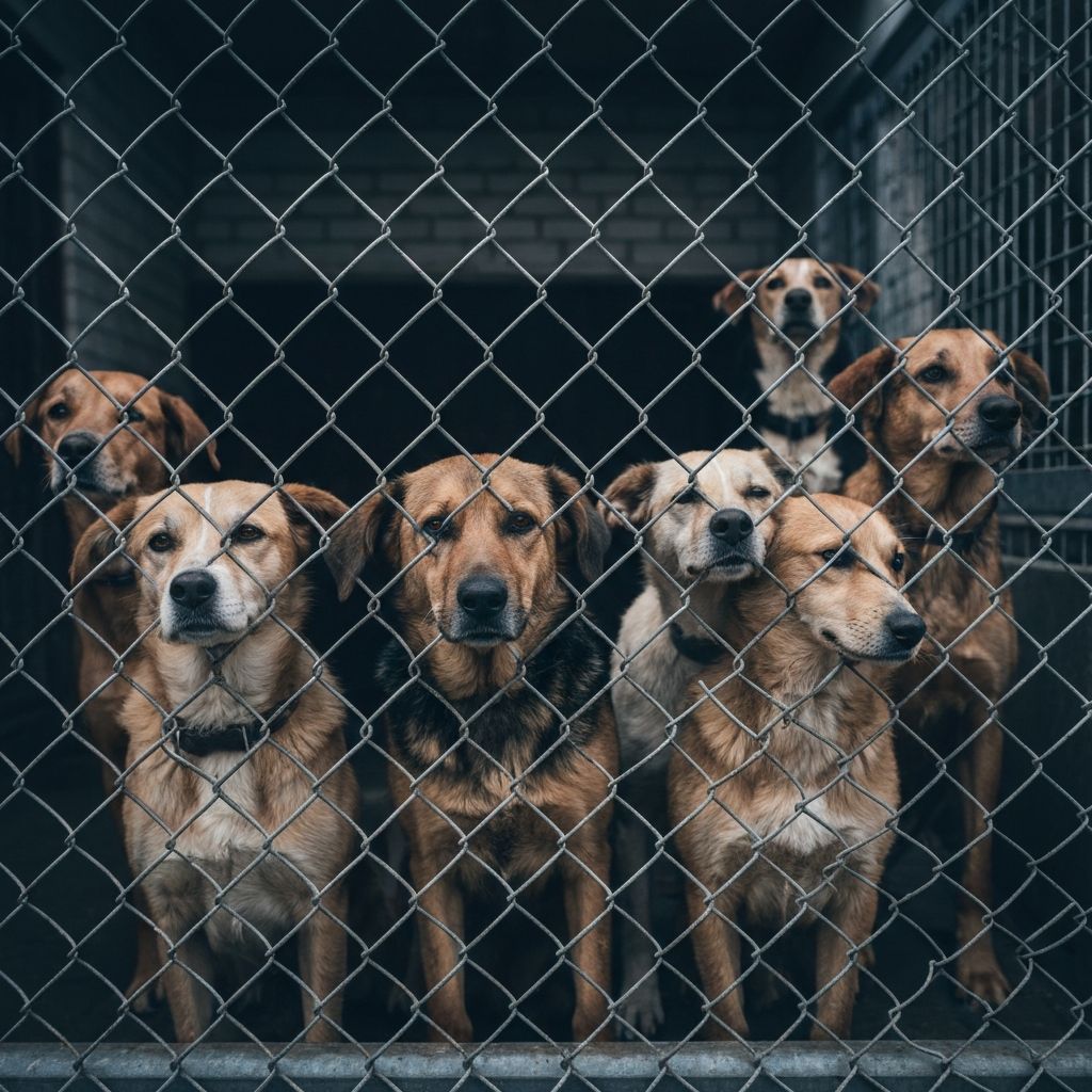 Perros del refugio esperando ayuda